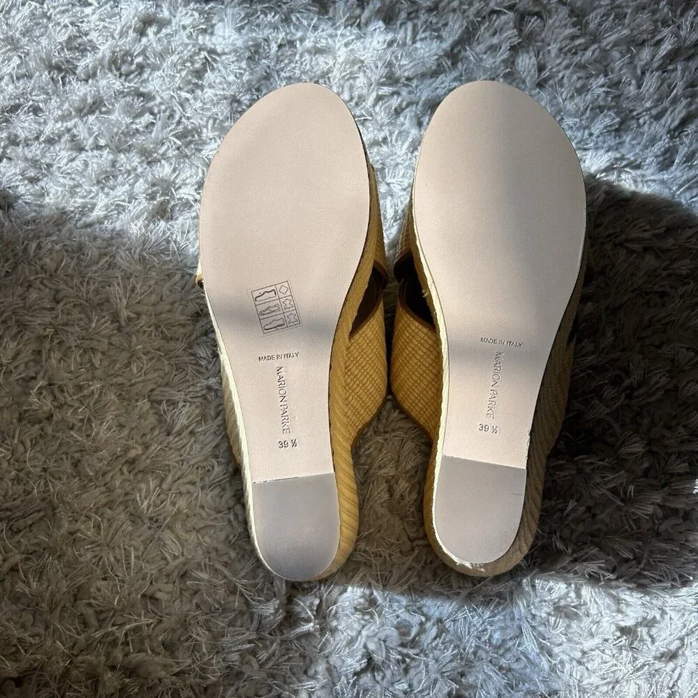 MARION PARKE Yellow Woven Crisscross Wedge Sandals